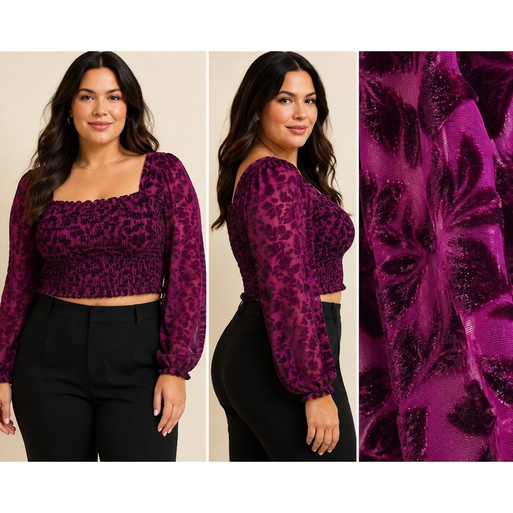 Torrid Blouse Velvet Burnout Smocked Fuchsia Women 5X Whimsigoth Romantic Goth